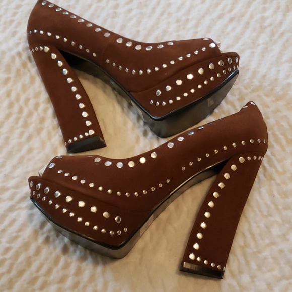 Nwt nicole Lee 10 platform heel brown studded - Picture 4 of 8